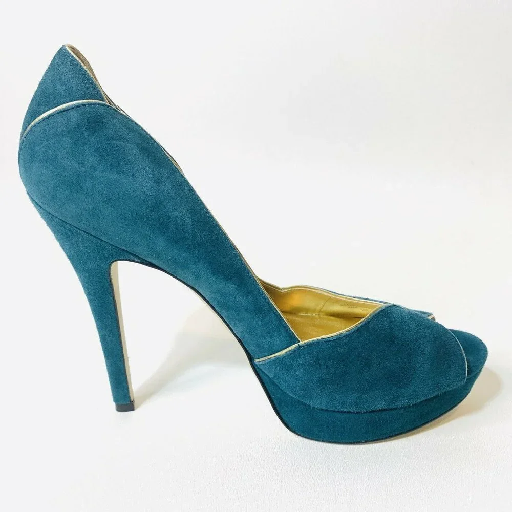 Ivanka Trump Italiza Leather Teal Platform Heels